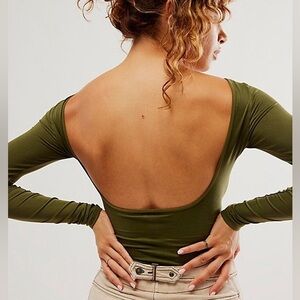 Free People Intimately Backless Long Sleeve Top Olive Green M/L Boho